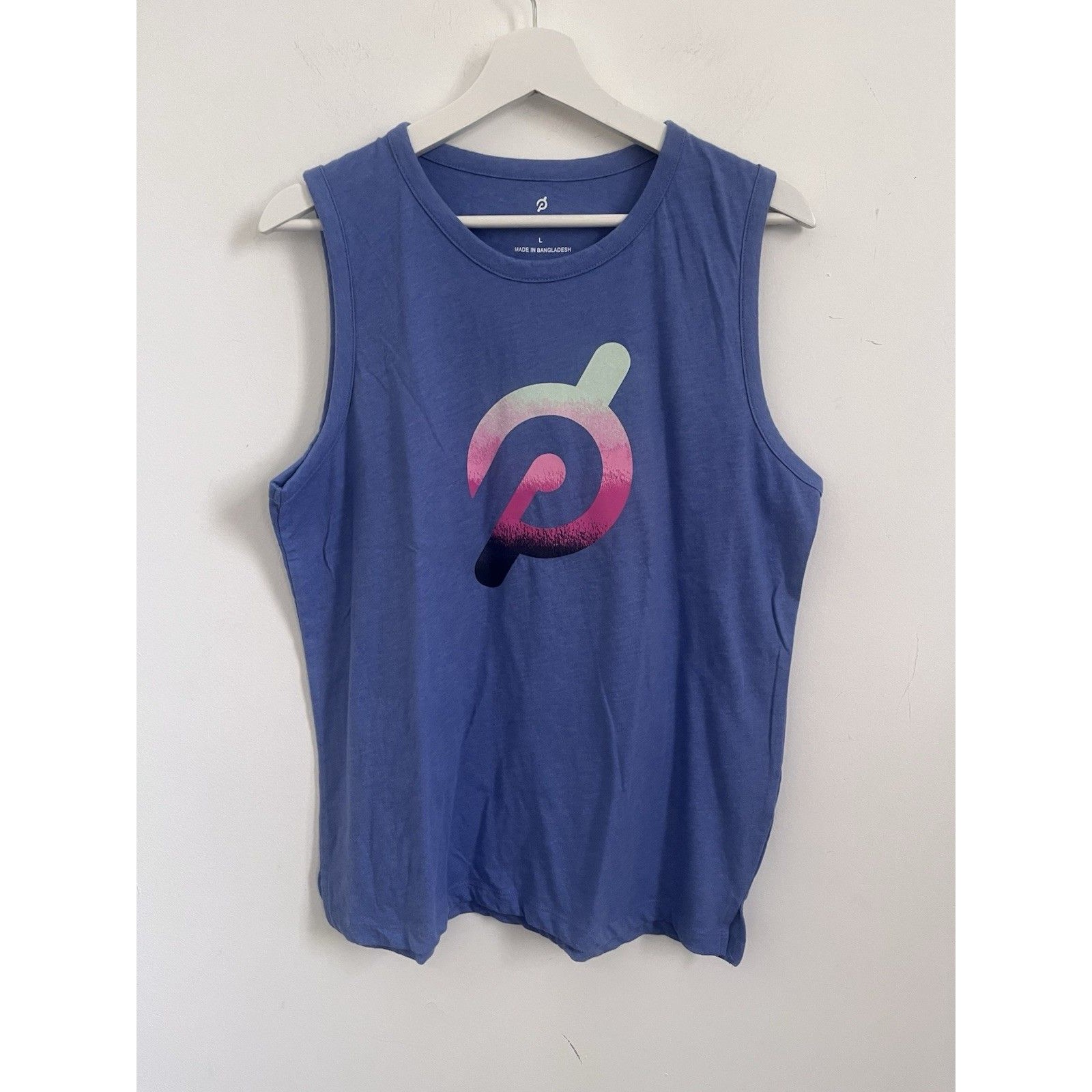 Peloton Blue Stretch Athletic Workout Tank Top Women's Large Logo